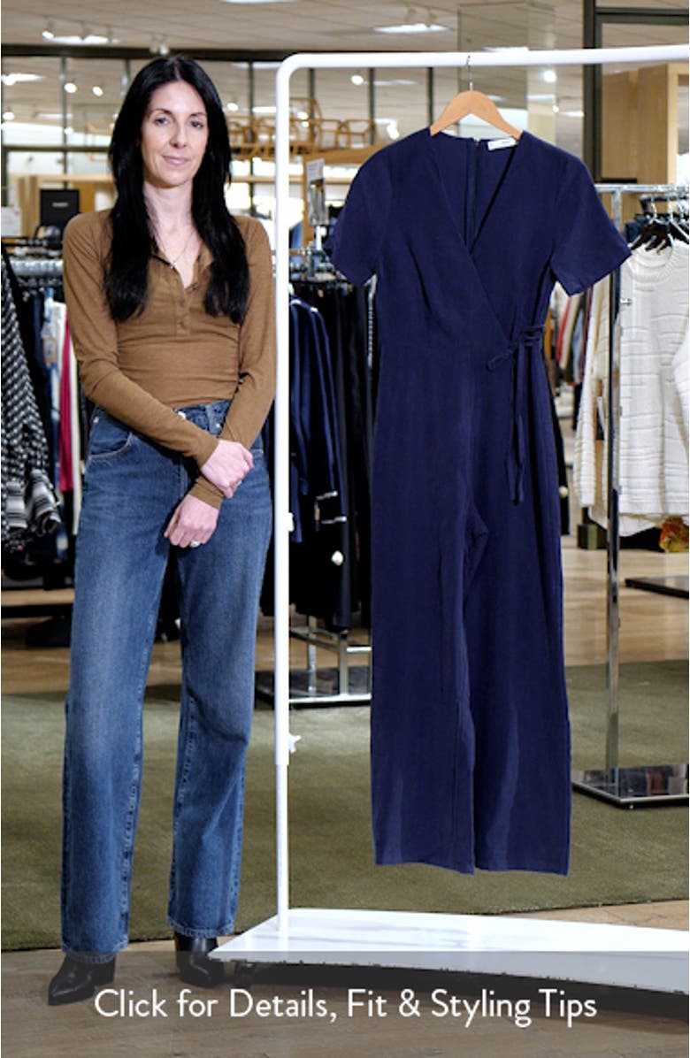 Faux Wrap Straight Leg Jumpsuit, sales video thumbnail