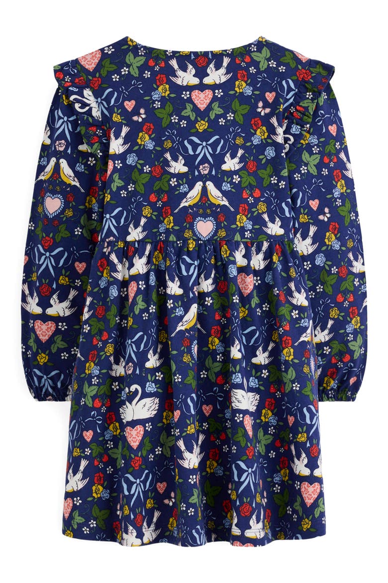 Kids' Posie Long Sleeve Cotton Jersey Dress Toddler, Little Kid & Big Kid), Alternate, color, STARBOARD BLUE LOVEBIRDS