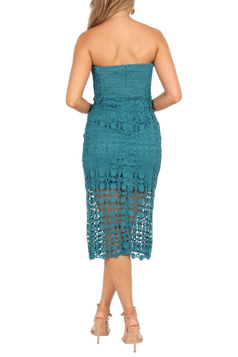 Candice Strapless Lace Midi Dress, Alternate, color, TEAL
