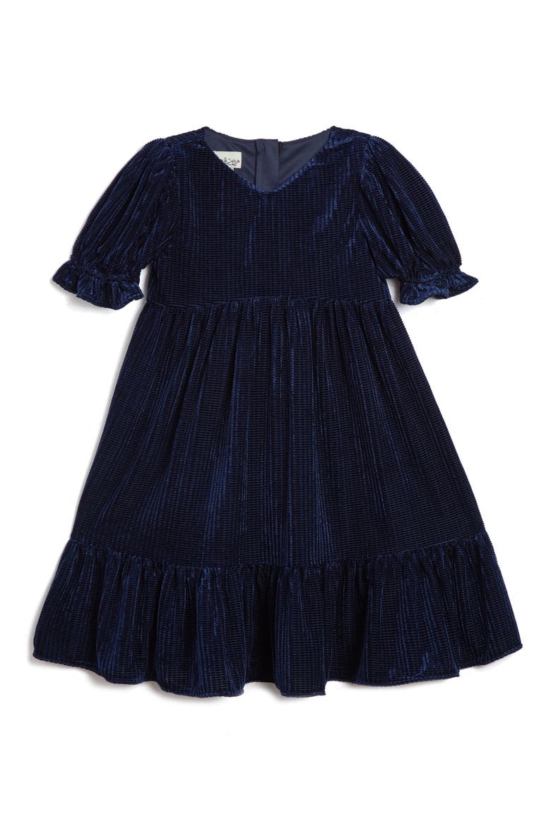 Kids' Maureen Velvet Dress & Bloomers, Main, color, NAVY