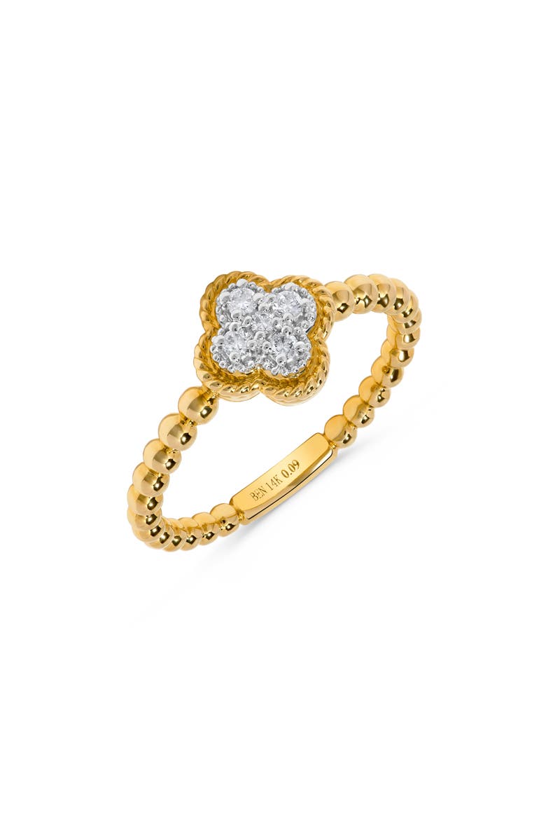 14K Gold Pavé Diamond Clover Ring, Alternate, color, YELLOW GOLD