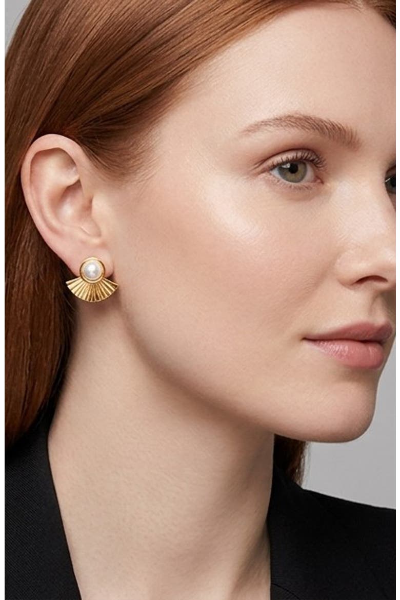 Noir Mother-of-Pearl Halo Stud Earrings, Alternate, color, GOLD