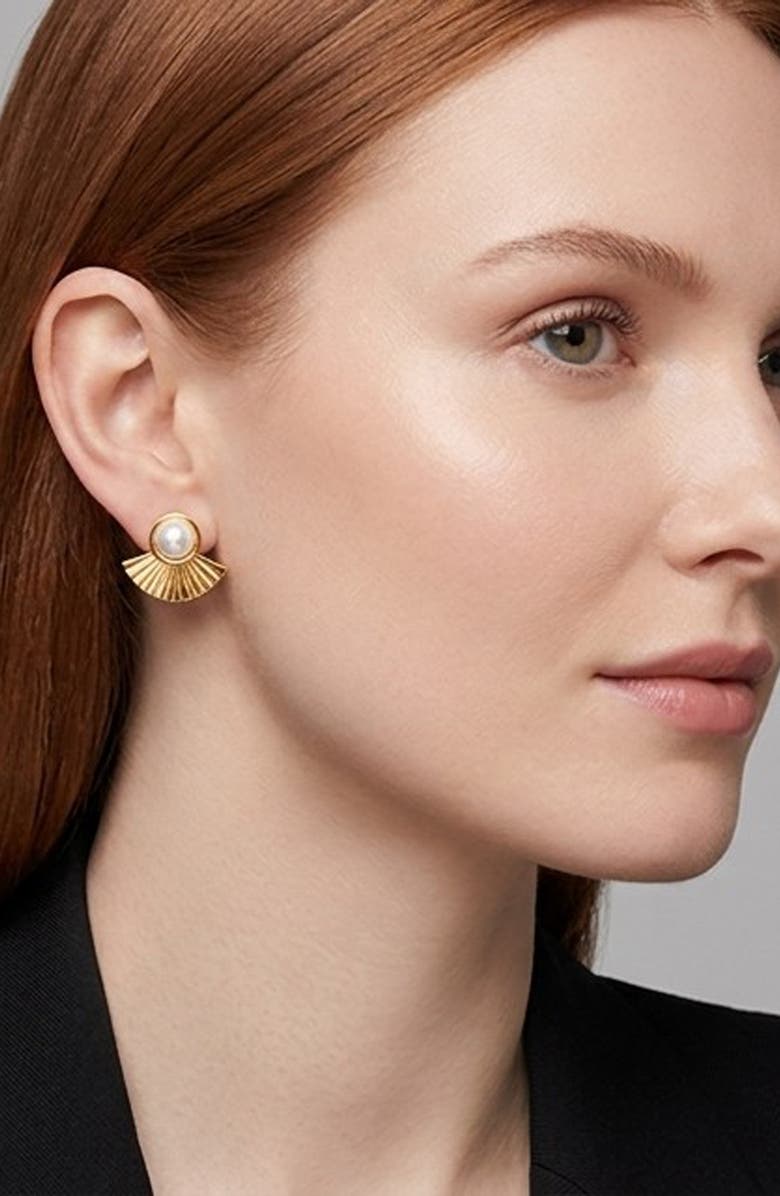 GABI RIELLE Noir Mother-of-Pearl Halo Stud Earrings, Alternate, color, Gold