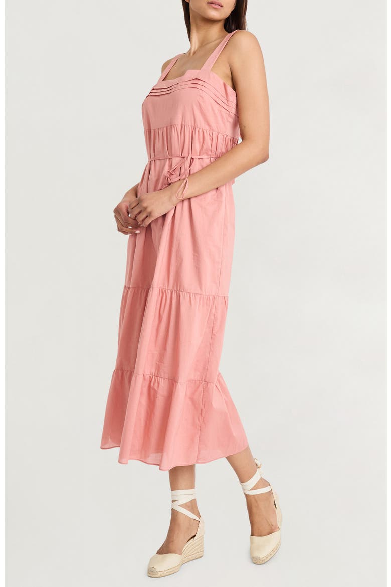 Tiered Tie Waist Midi Dress, Alternate, color, DESERT SAND