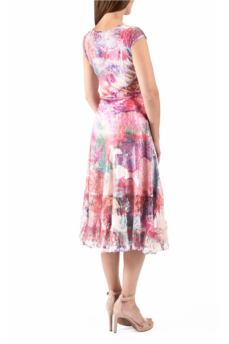 Bright Abstract Painterly Charmuese Dress, Alternate, color, Fuschia Fire