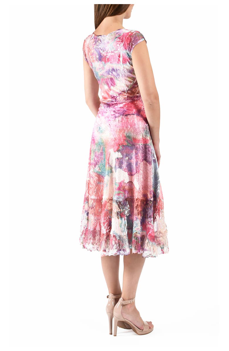 Komarov Bright Abstract Painterly Charmuese Dress, Alternate, color, Fuschia Fire