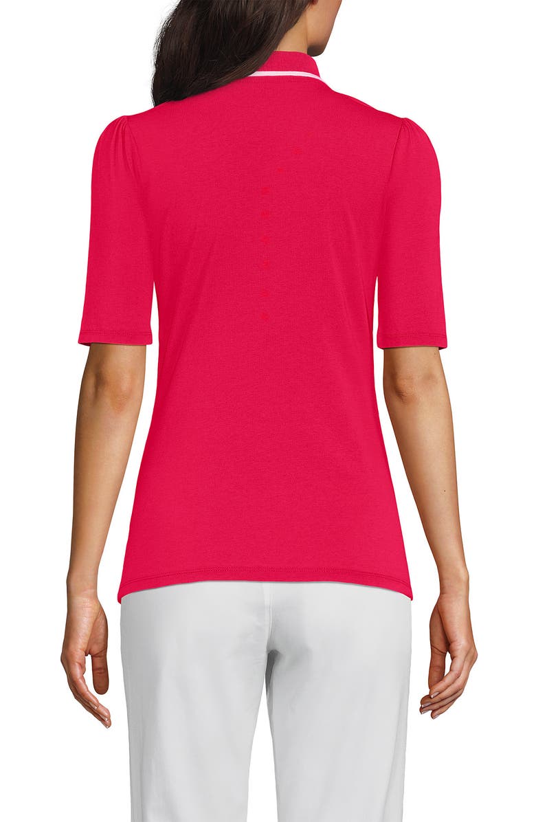 Lands' End Elbow Sleeve Lightweight Jersey Embellished Polo, Alternate, color, Berry Rouge/Ivory