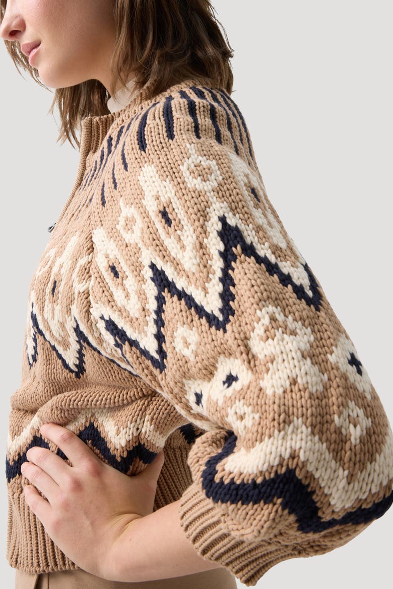 Norwegian Knit Jacket Aurora, Alternate, color, Camel/black