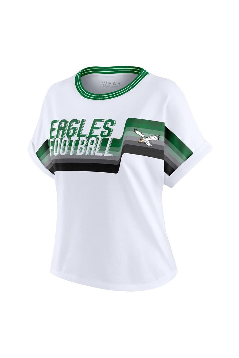 Women's WEAR by Erin Andrews White Philadelphia Eagles Cropped Center Stripe Dolman T-Shirt, Alternate, color, White