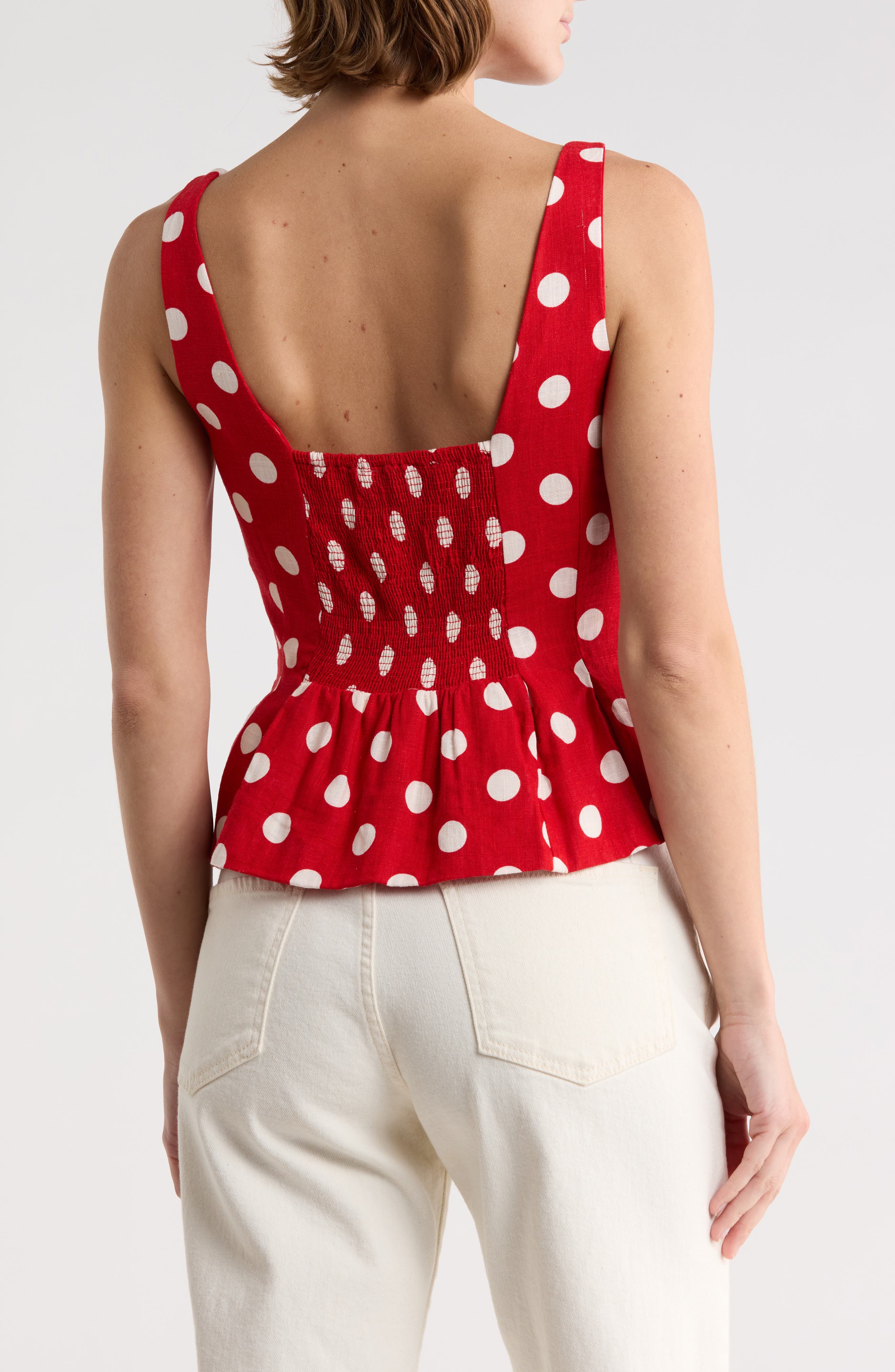 Polka Dot Print Peplum Top - image 2