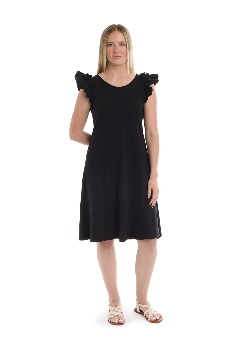 Ruffle Shoulder Tank Dress, Alternate, color, Black