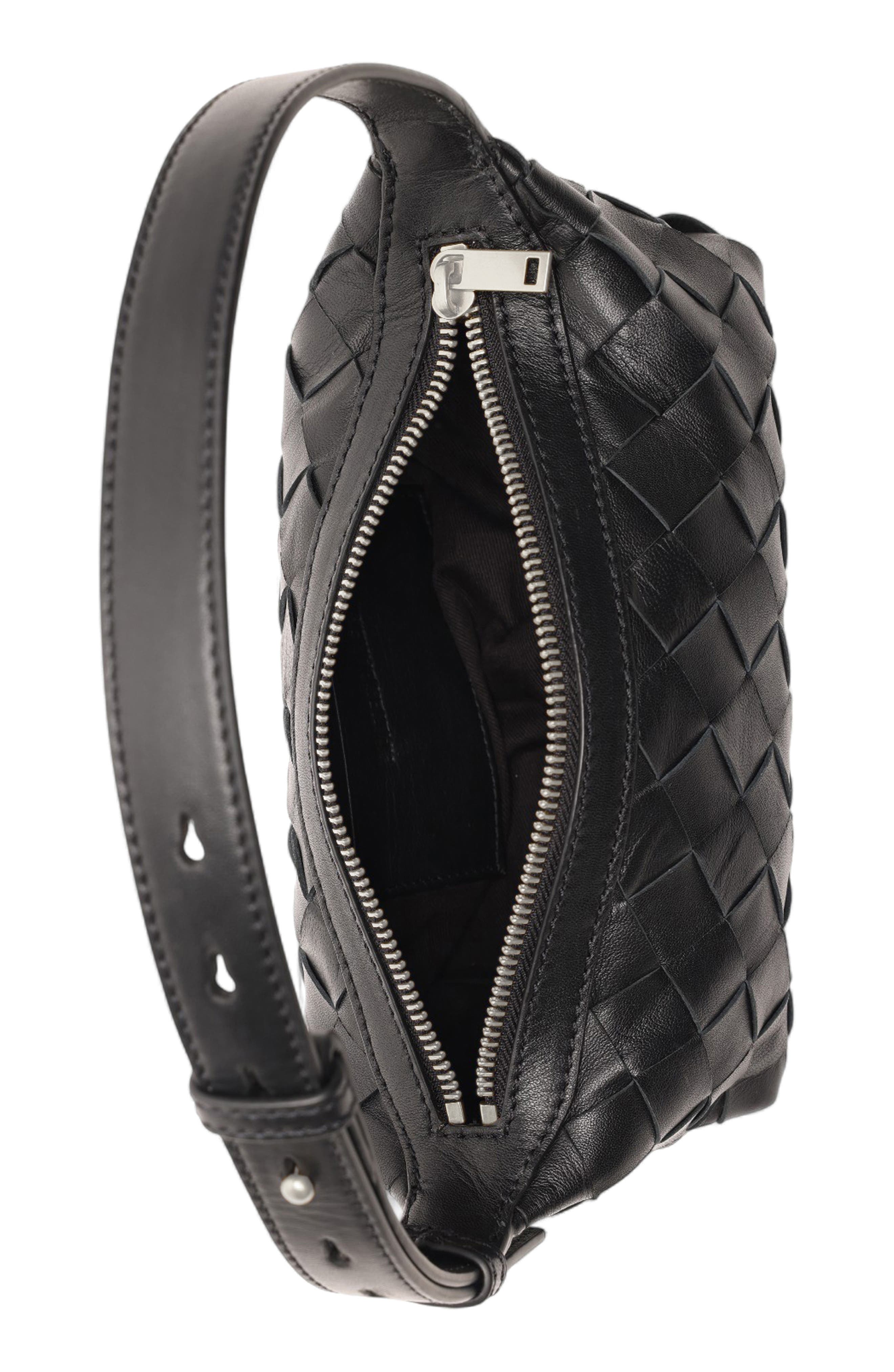 Aurora Woven Leather Mini Shoulder Bag, Alternate, color, BLACK