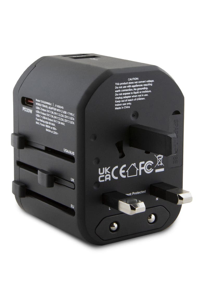 Travel Adapter with Case, Alternate, color, BLACK