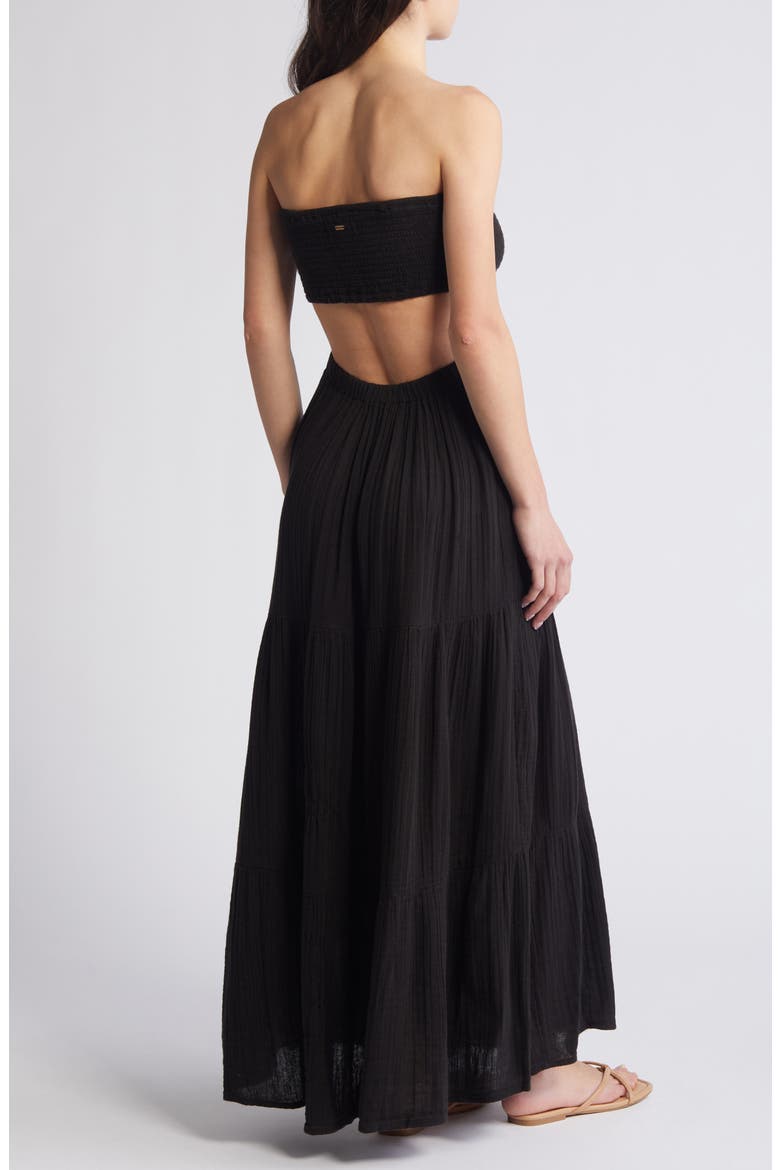 Premium Surf Strapless Cutout Maxi Dress, Alternate, color, BLACK