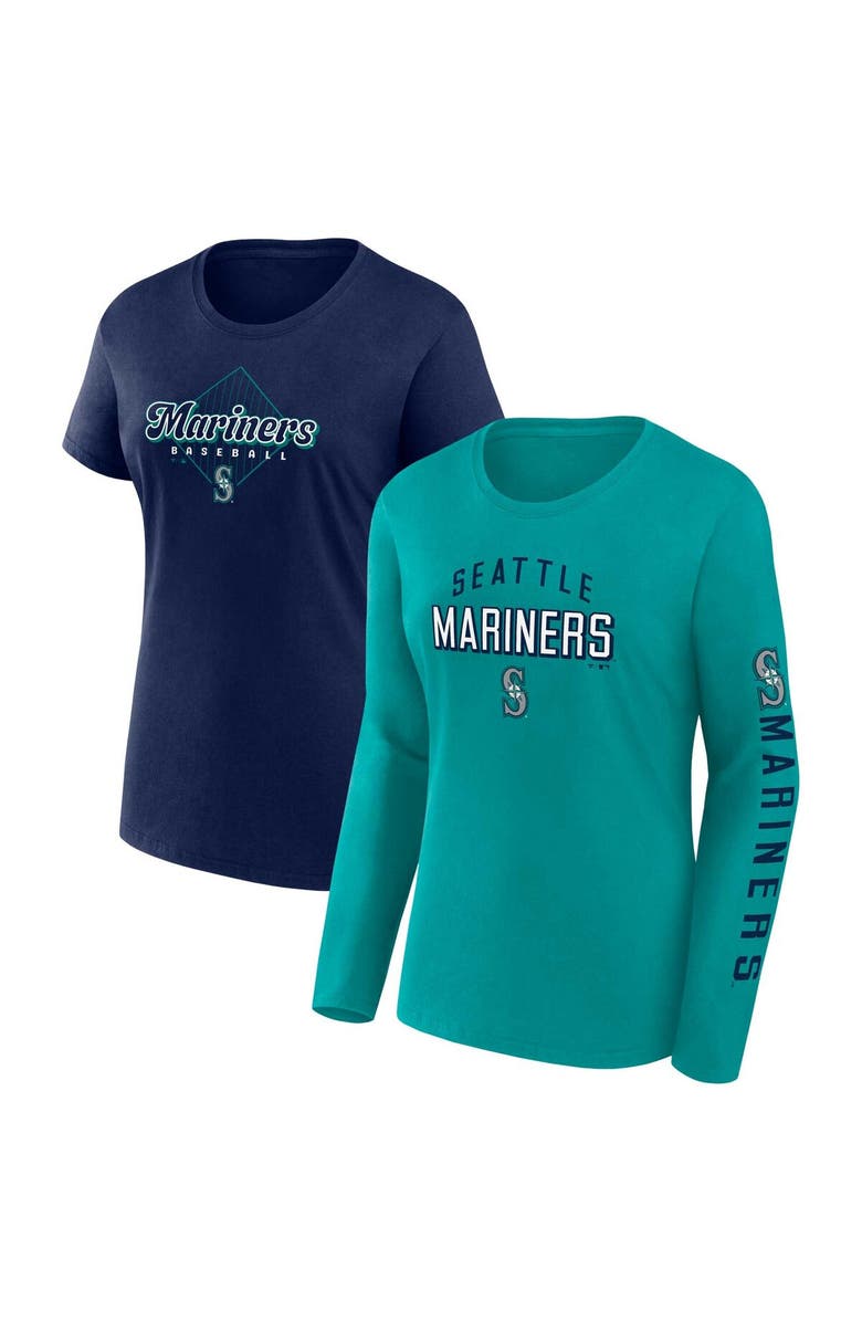 FANATICS Women's Fanatics Branded Aqua/Navy Seattle Mariners T-Shirt Combo Pack, Main, color, 