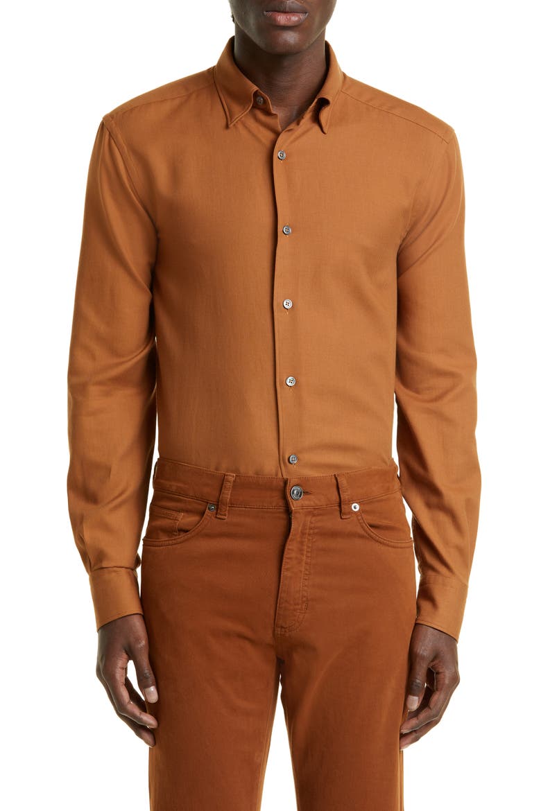 Cotton & Cashmere Button-Up Shirt, Main, color, VICUNA