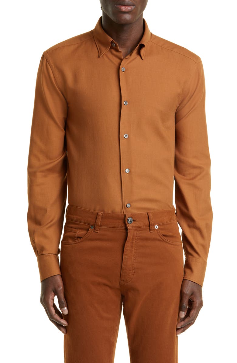 ZEGNA Cotton & Cashmere Button-Up Shirt, Main, color, 