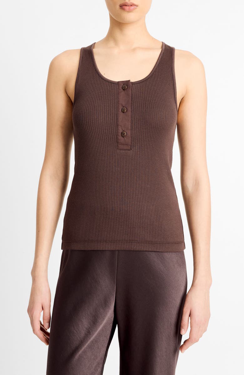 Vince Rib Pima Cotton Henley Tank, Main, color, Dark Coffee