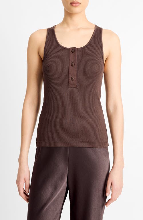 Vince Rib Pima Cotton Henley Tank In Dark Coffee