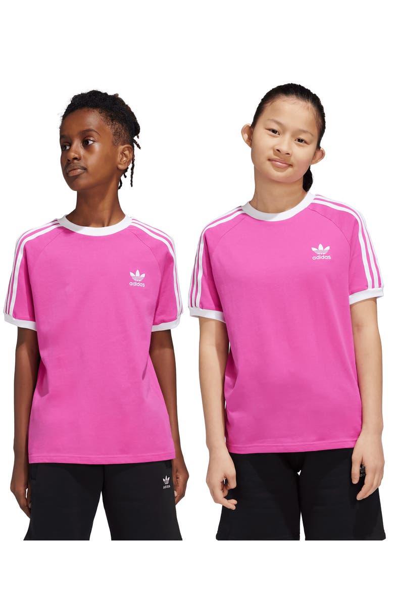 adidas Kids' 3-Stripes Cotton T-Shirt, Alternate, color, Semi Lucid Fuchsia