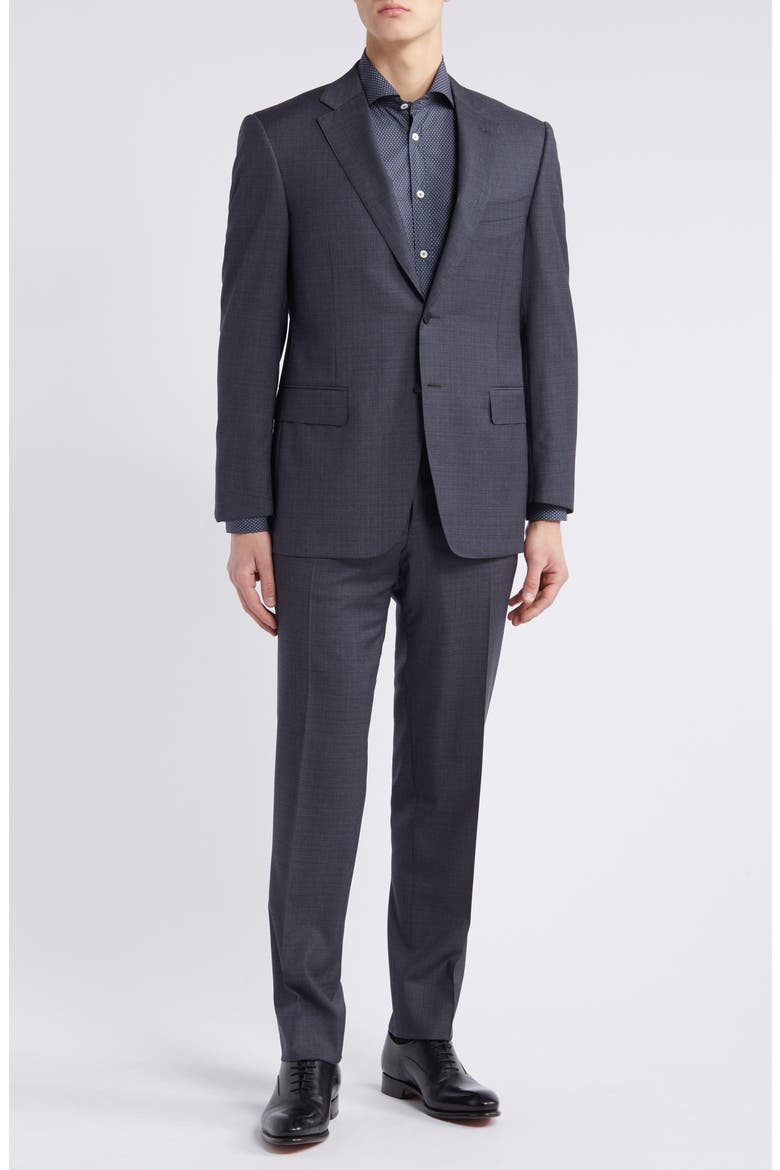 Siena Regular Fit Shadow Plaid Wool Suit, Main, color, CHARCOAL