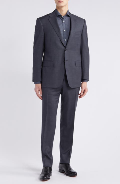 Siena Regular Fit Shadow Plaid Wool Suit (Regular & Big)