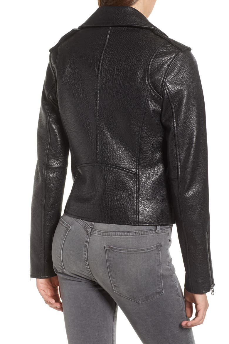 Asymmetrical Zip Leather Moto Jacket, Alternate, color, BLACK