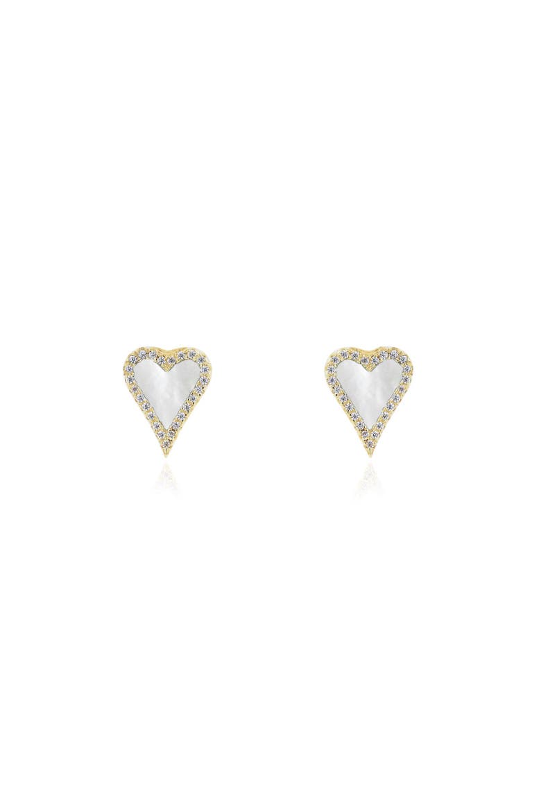 Mini Mother of Pearl CZ Halo Heart Stud Earrings, Alternate, color, Mother of Pearl