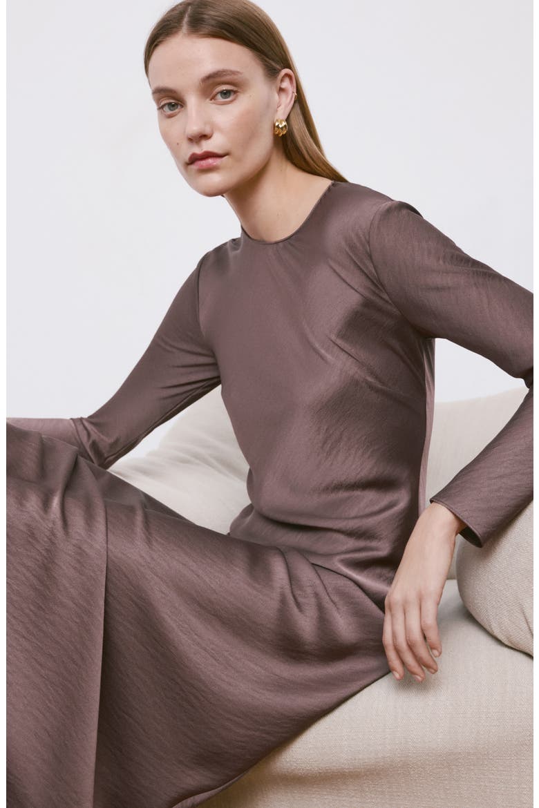 Long Sleeve Textured Satin Midi Dress, Alternate, color, LIGHT/ PASTEL PURPLE