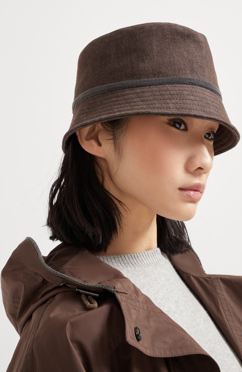 Brunello Cucinelli Bucket hat with monili, Alternate, color, Chocolate