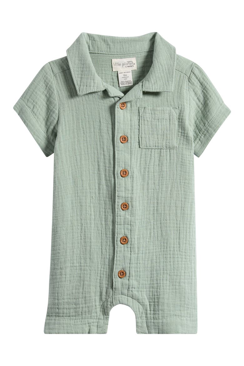 Organic Cotton Gauze Romper, Main, color, GREEN