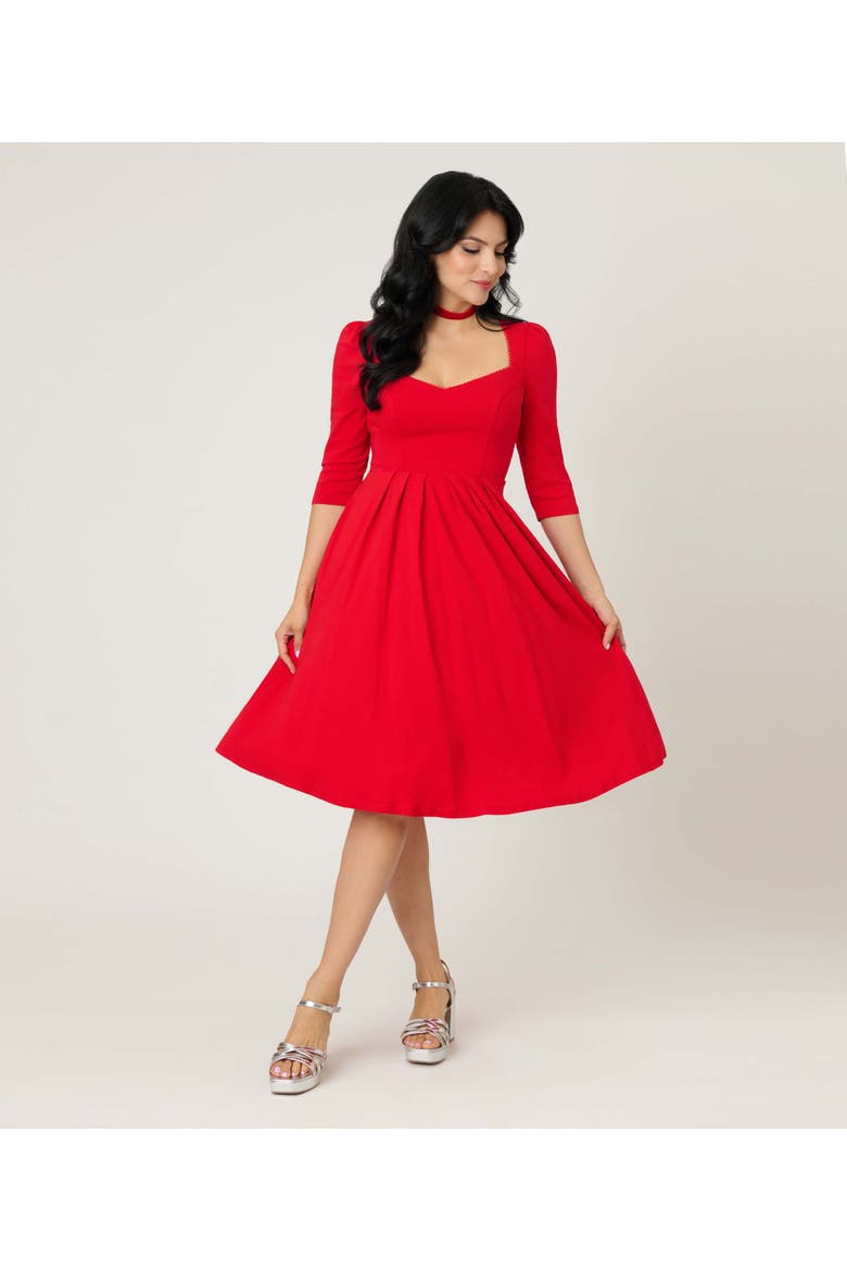 Sweetheart Swing Dress, Main, color, Red Solid