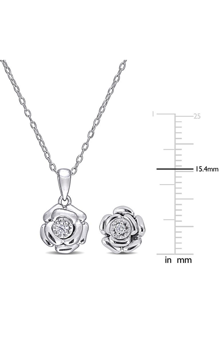 DELMAR Diamond Flower Pendant Necklace & Stud Earrings Set - 0.11ct., Alternate, color, Silver