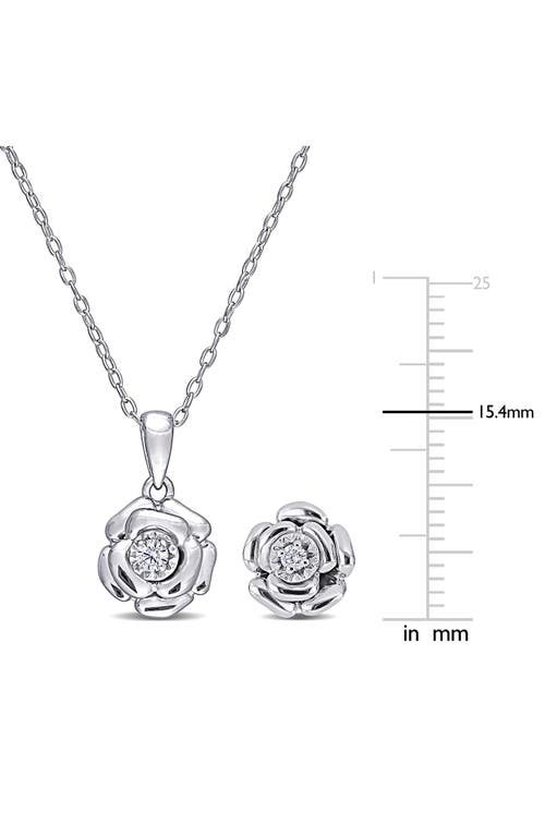 Delmar Diamond Flower Pendant Necklace & Stud Earrings Set In Silver