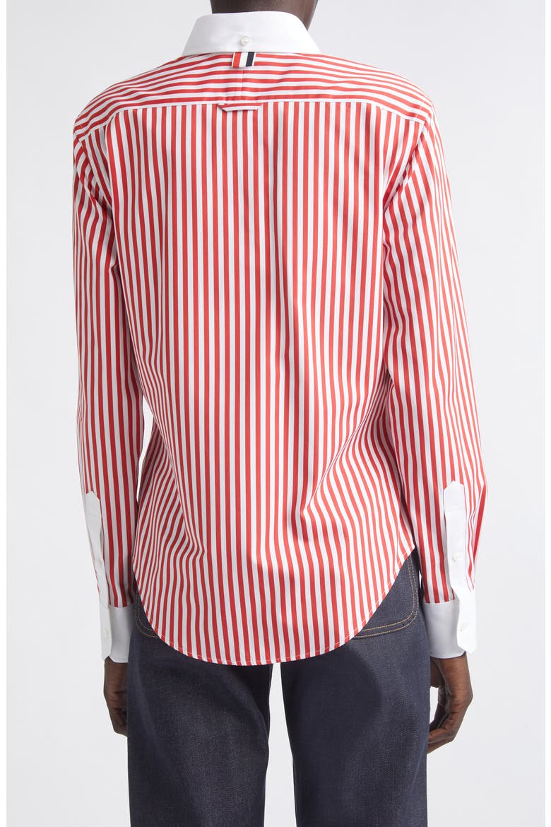 Lobster Embroidered Stripe Cotton Poplin Button-Down Shirt, Main, color, RED