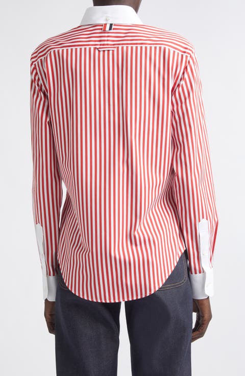 Lobster Embroidered Stripe Cotton Poplin Button-Down Shirt
