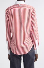 Thom Browne Lobster Embroidered Stripe Cotton Poplin Button-Down Shirt