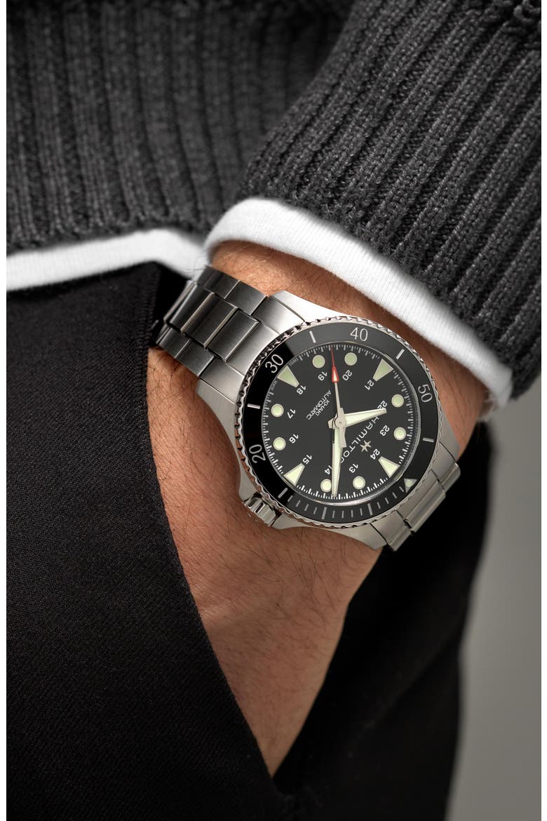 Khaki Navy Scuba Automatic Bracelet Watch, 43mm, Alternate, color, STAINLESS STEEL/SILVER