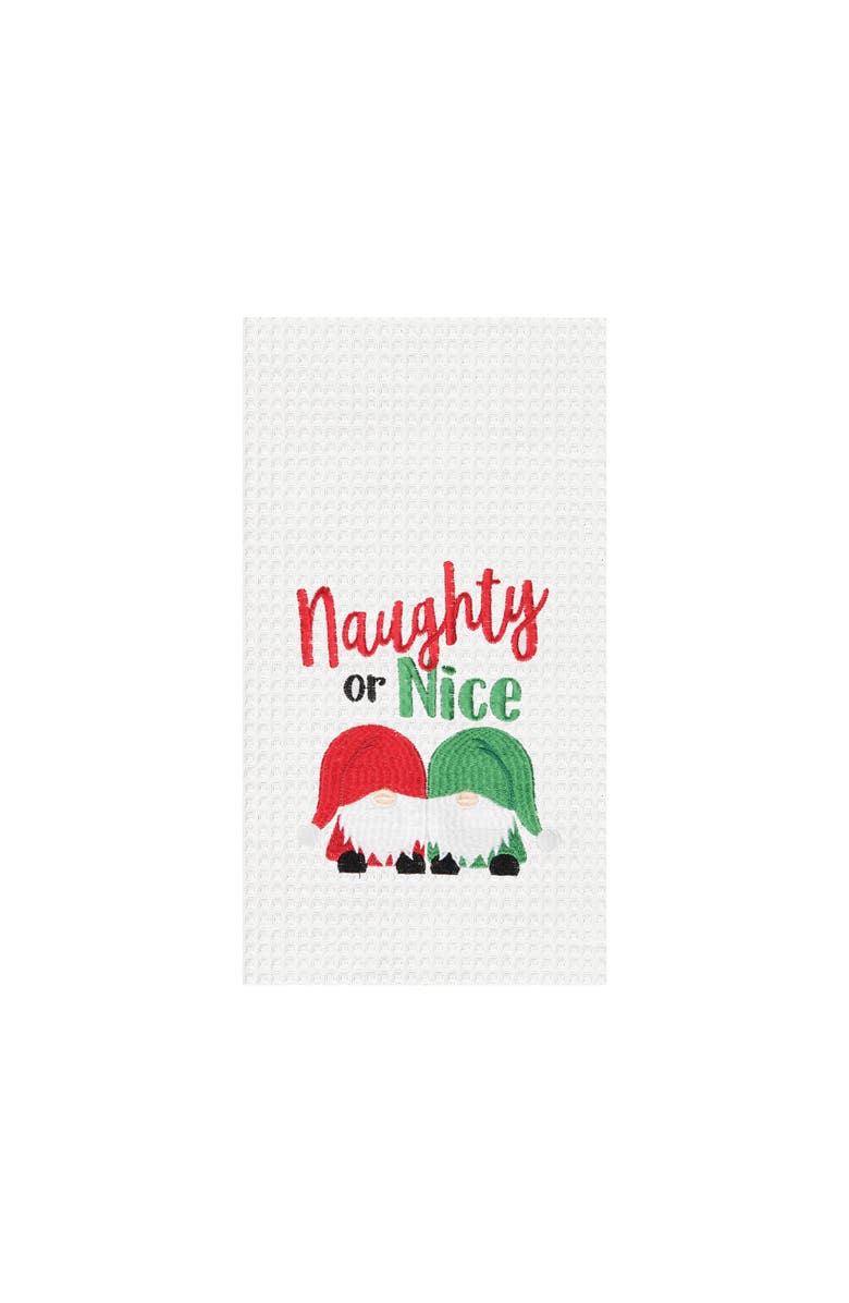 C&F Home "Naughty Or Nice" Gnomes Embroidered Kitchen Towel, Main, color, White