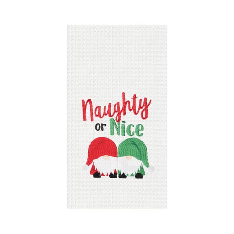 "Naughty Or Nice" Gnomes Embroidered Kitchen Towel