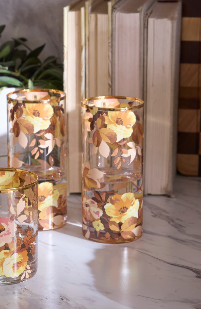 MACKENZIE CHILDS Set of 4 Wild Rose Highball Glasses, Alternate, color, Pink