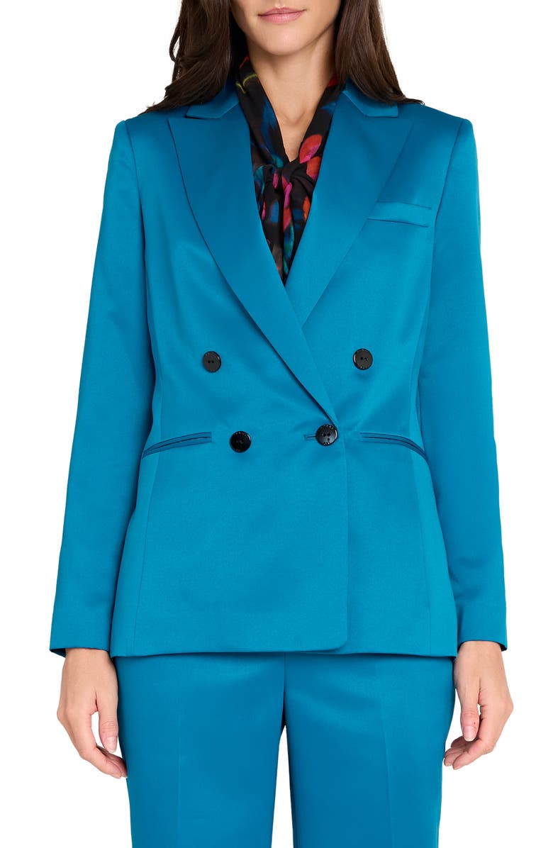 Tahari ASL Double Breasted Satin Blazer, Main, color, Ocean Teal