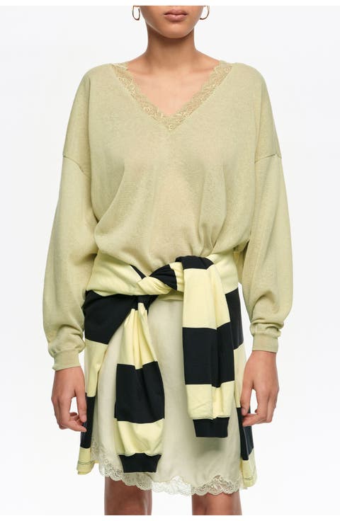 Short Sweater In Cotton Linen and Lace