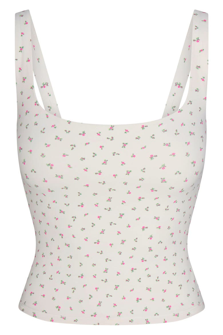 Matte Floral Square Neck Tank, Alternate, color, NSKM ACTV IVORY/ NSKM FLAMINGO
