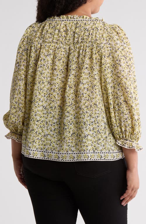 Max Studio Floral Balloon Sleeve Top In Yellow