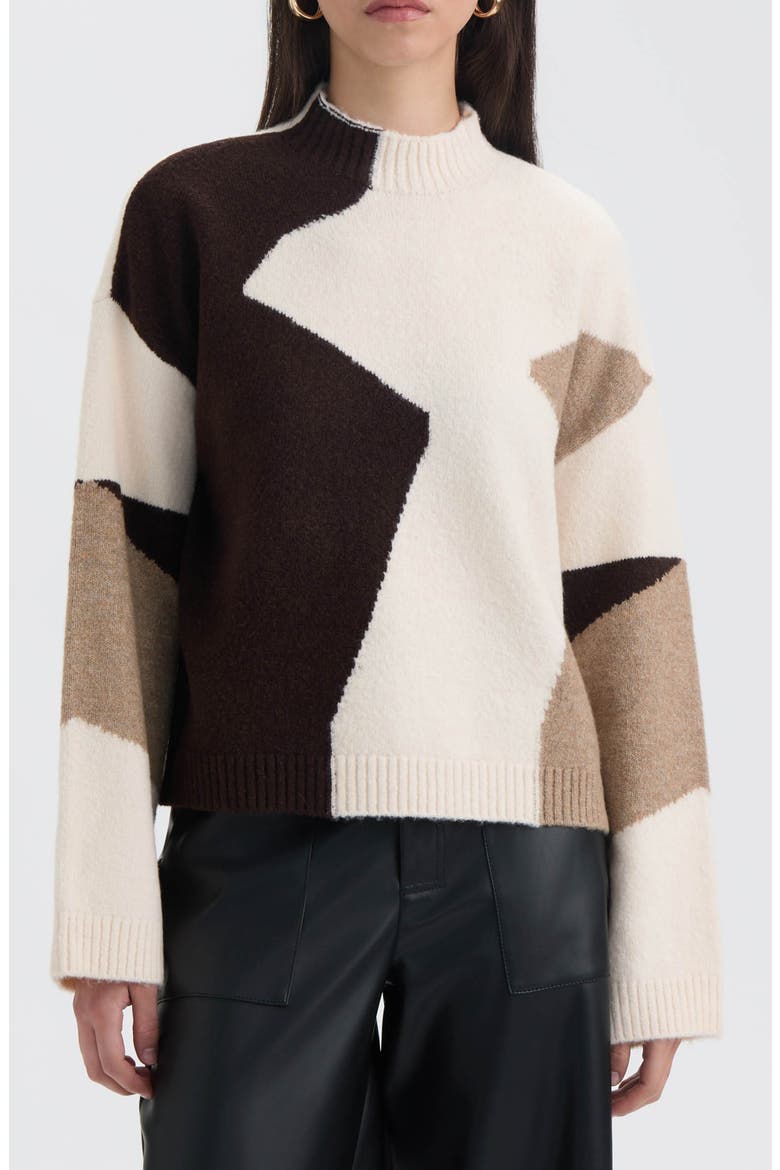 Geo Pattern Sweater, Main, color, MARSHMALLOW/ BROWN