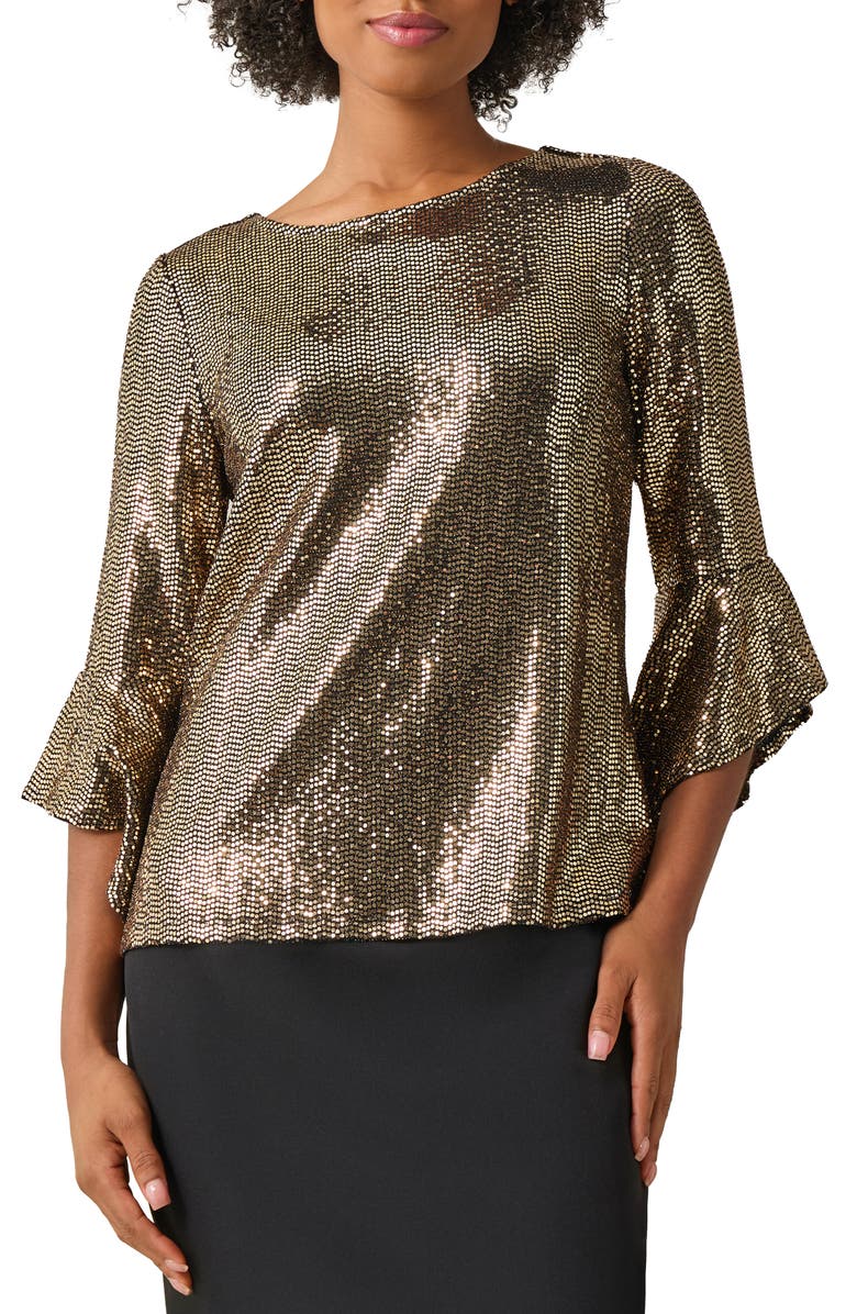 KASPER Shine Dot Ruffle Sleeve Top, Main, color, 