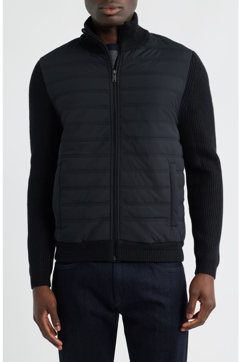 Townsend Hybrid Quilted & Rib Zip Jacket, Alternate, color, BLACK