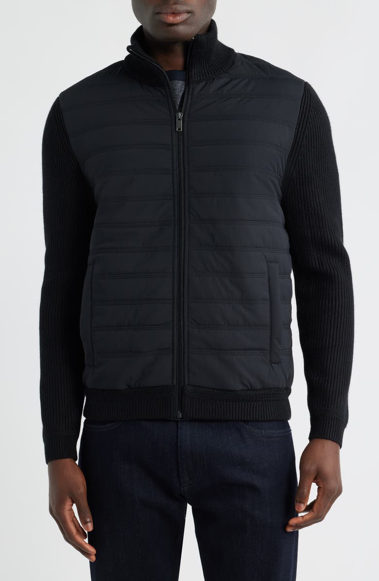 Reiss Townsend Hybrid Quilted & Rib Zip Jacket, Alternate, color, Black