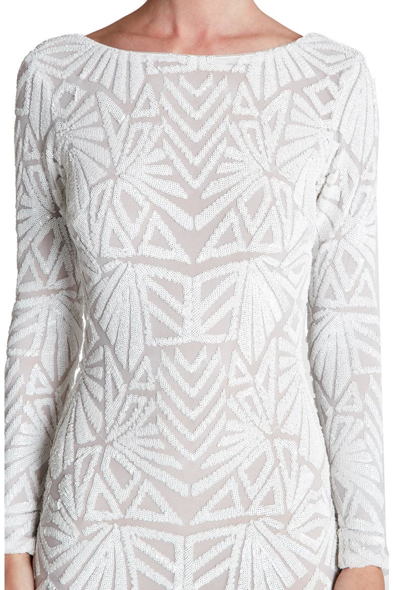 Emery Long Sleeve Sequin Cocktail Dress, Alternate, color, WHITE/ NUDE